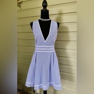 LAUREN JAMES The Morgan dress blue white seersucker summer wedding party L EUC